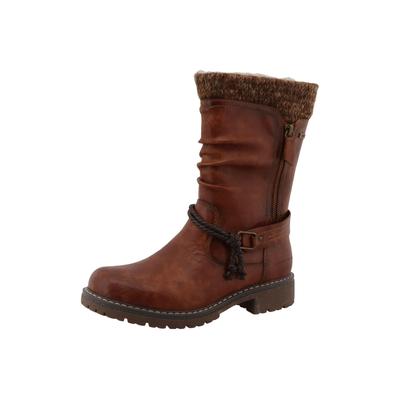 Winterstiefel TOM TAILOR, Damen, Gr. 36, Warmfutter, braun (cognacfarben), Lederimitat, Textil, Schuhe Winterstiefel, Blockabsatz, Langschaftstiefel mit wasserabweisender TEX-Ausstattung