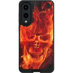 Nivocase Handyhülle für Samsung Galaxy S25 Edge Hülle NIVOpure Case Schwarz Feuer Schädel Totenkopf (Samsung Galaxy S25 Edge), Smartphone Hülle, Schwarz
