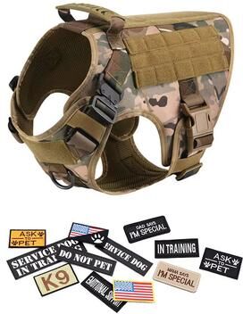Inspired Finds Military Tactical Dog Harness Collar Leash And Patches Set For Large Dogs camouflage Harness+patches l