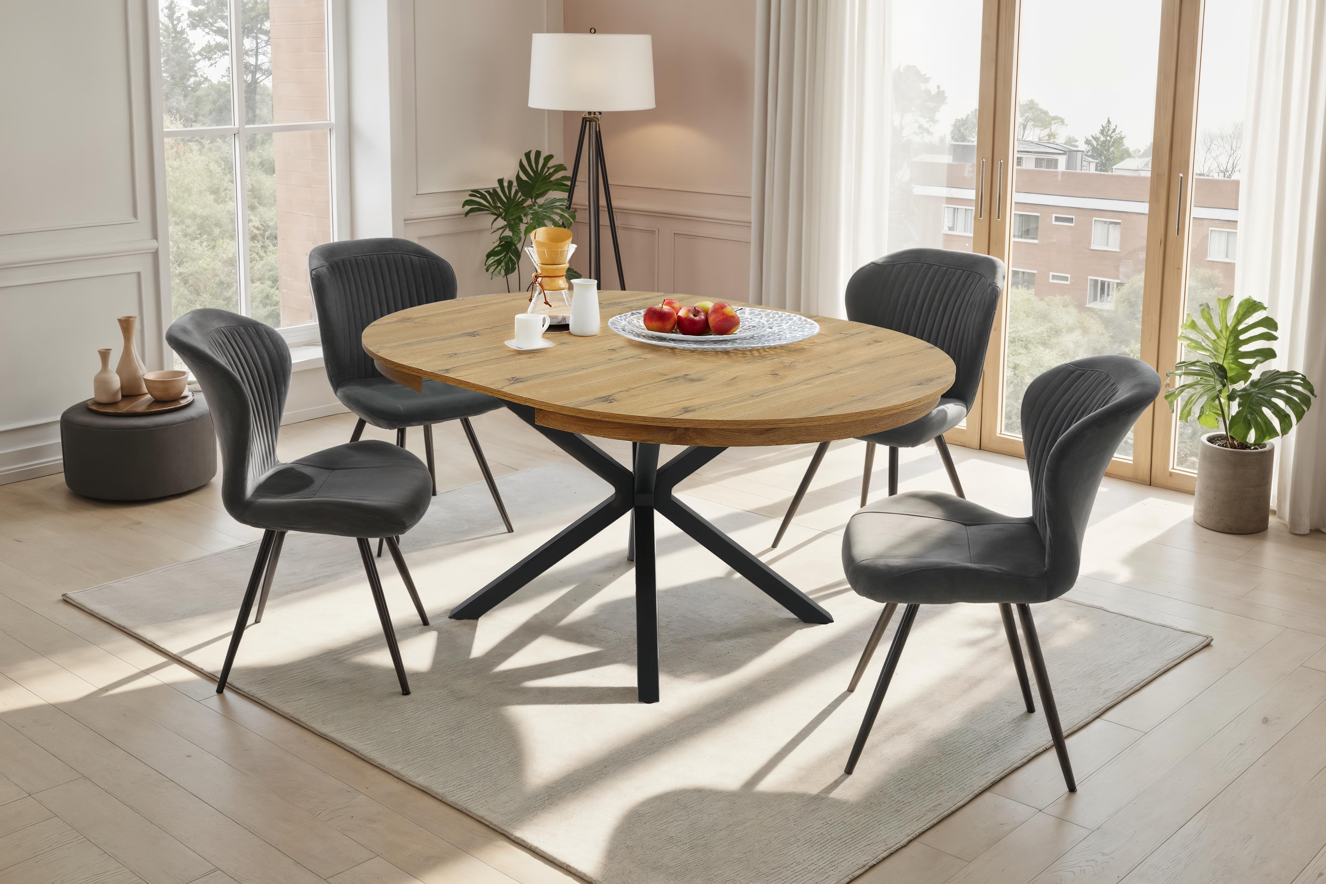 Essgruppe JOCKENHÖFER GRUPPE "Olbia/Düren, Sitzgruppe (Set, 5-tlg., 1 Ausziehtisch und 4 Stühle)", braun (tisch wildeiche, stühle anthrazit), Butterfly-Auszug, Tisch Wildeiche, Stühle anthrazit, Sitzmöbel-Sets, Essgruppe, Tisch mit Butterflyauszug, 120-16