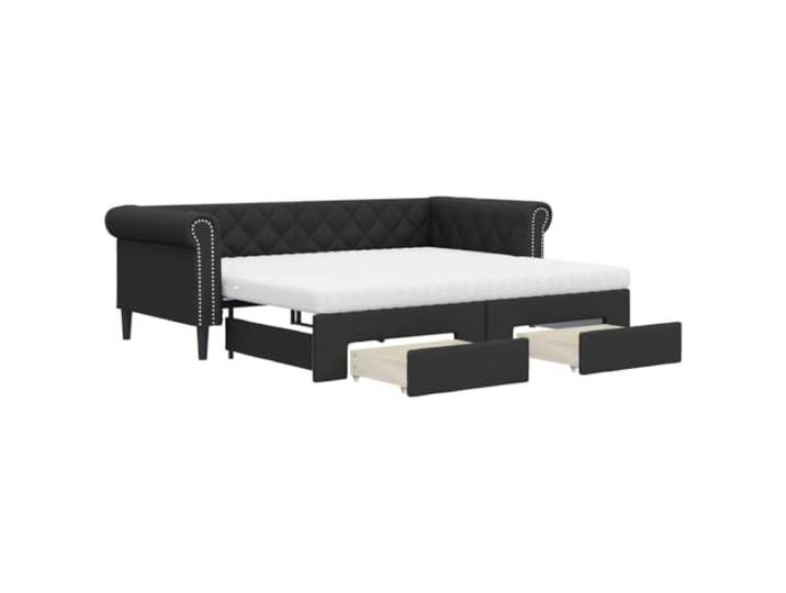 KKgypkn Tagesbett ausziehbar Doppelbett 90x200cm mit Schubladen Schwarz Kunstleder, 2-in-1 Schlafsofa mit Zwei Schaumstoffmatratzen