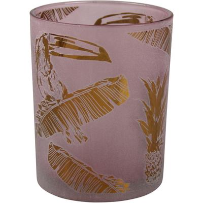 Windlicht AM DESIGN "NATURE", rosa (rose, goldfarben), H:18cm Ø:12cm, Glas, Kerzenhalter, Windlicht, mit Motiv, aus Glas