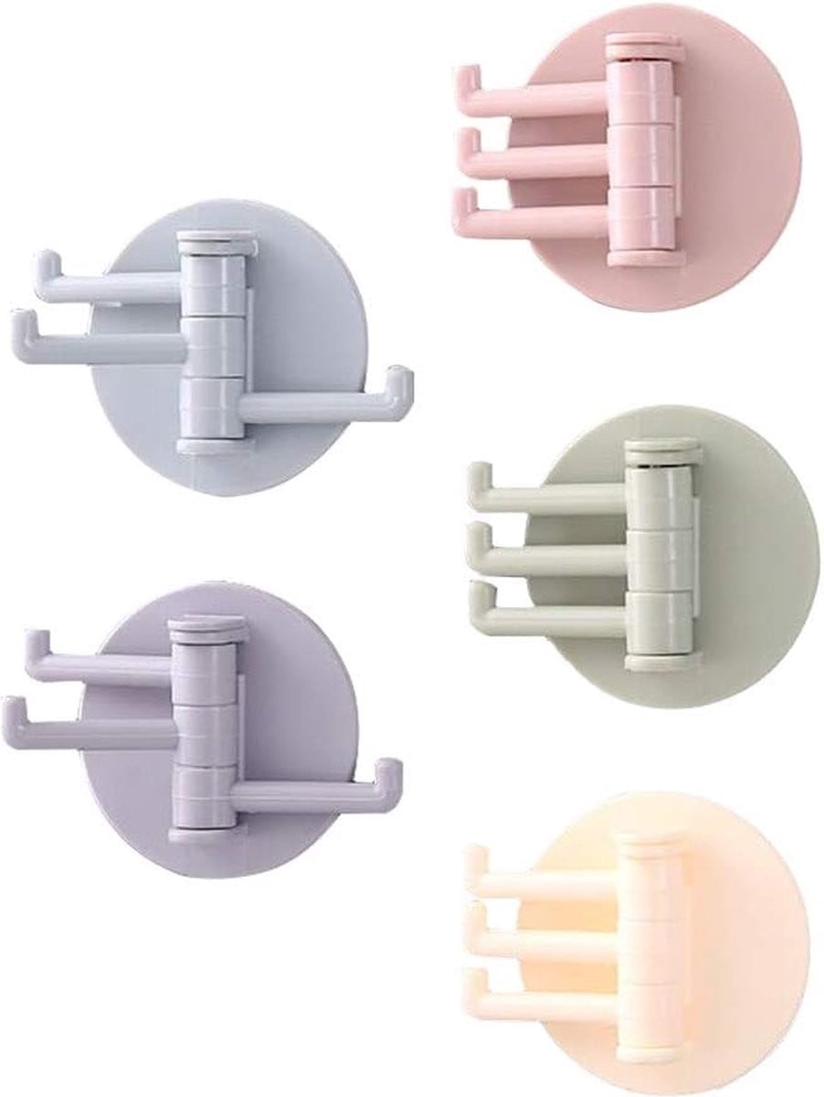 Zelfklevende wandhaken van kunststof, set van 5, multicolor