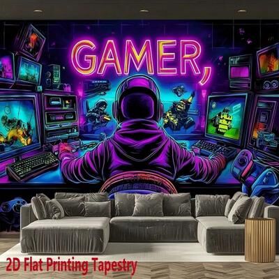Uplifted Finds "VIKAMA ""GAMER"" Fluorescent Wall Tapestry   Neon E Sports Room Decor   Cyberpunk Background For Gaming & Party 73 X 95 Cm 2.4 X 3.1 Ft"