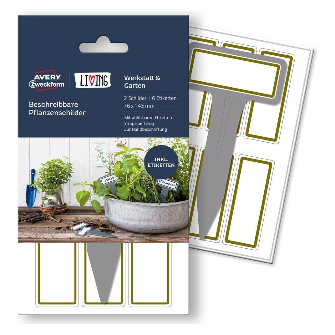 Magni AVERY Zweckform 62028 Living Pflanzenschilder (2 Schilder, 6 Etiketten, beschreibbar, 76 x 145 mm) g (62028)