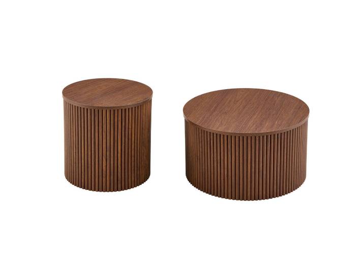 ComfortXL Couchtisch-Set De-37391 2er-Set Nesting mit Säulendesign Walnuss, Walnussfarben, 65x40x65 cm, Wohnzimmer, Wohnzimmertische, Couchtische