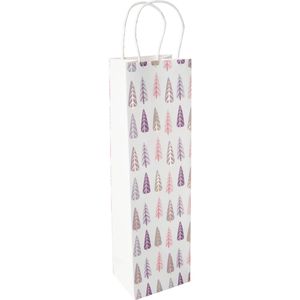 Sigel Geschenktüte GT135, Pine Trees, Flaschentüte, 10 x 35cm, weiß, 5 Stück