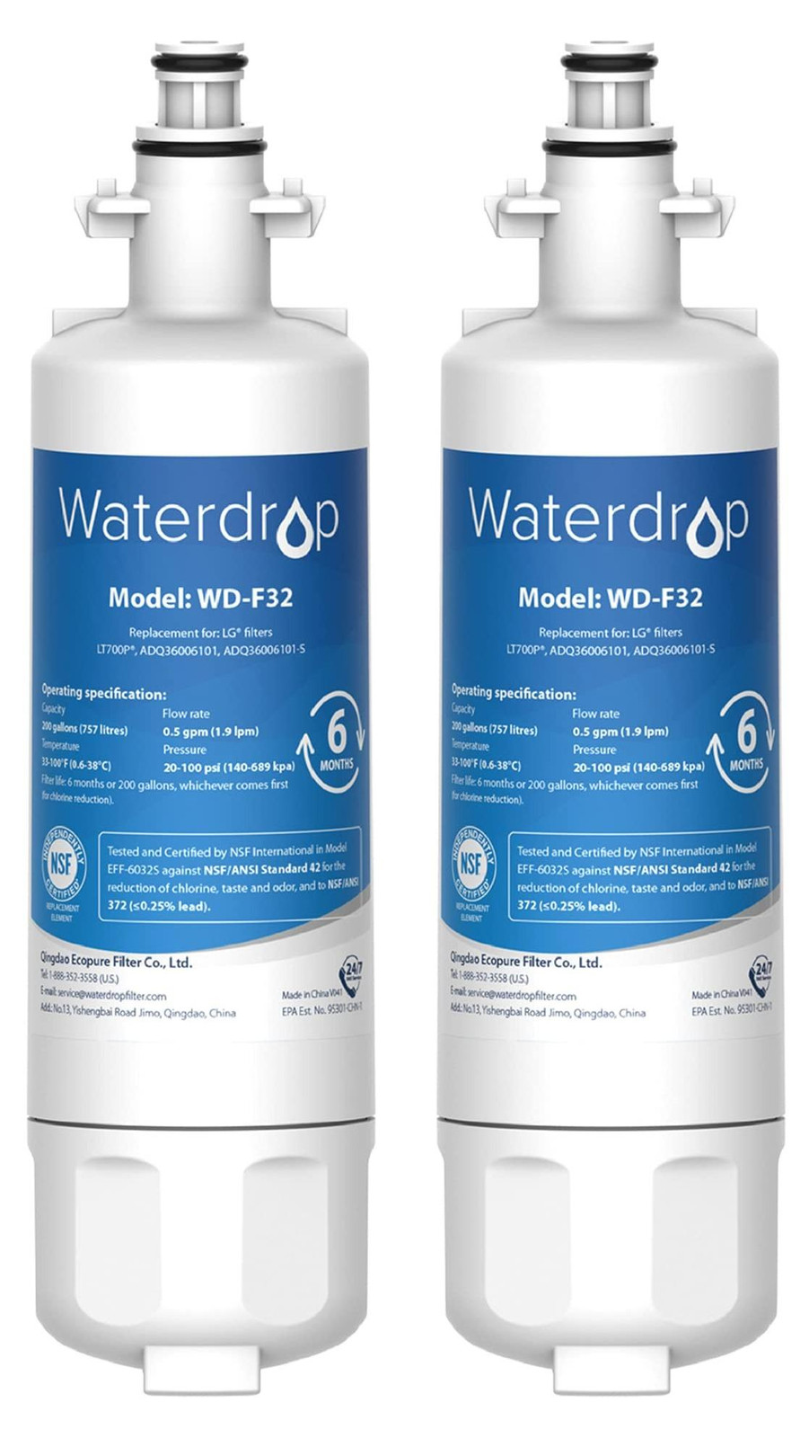 2x Waterfilter voor koelkast, compatibel met diverse modellen