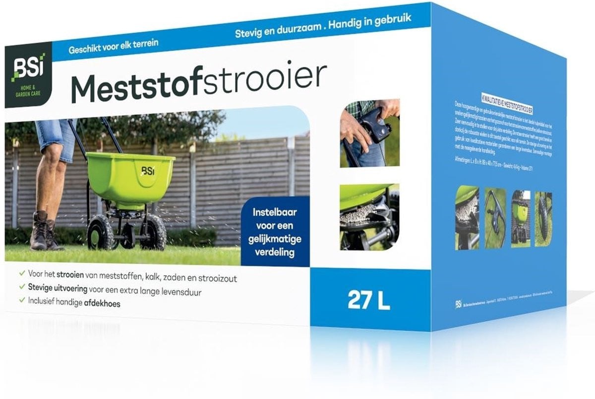 BSI Meststofstrooier met beschermhoes, 27 liter