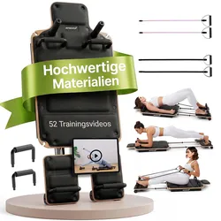 ARTSPORT® Pilates Reformer Board Movea in Schwarz - Ganzkörper-Fitnessgerät mit 6 Trainingsbändern, Mini Reformer inkl. 52 x Trainingsvideos