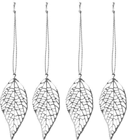 Metall-Anhänger "Blatt", silber, 6 cm, 8 Stück