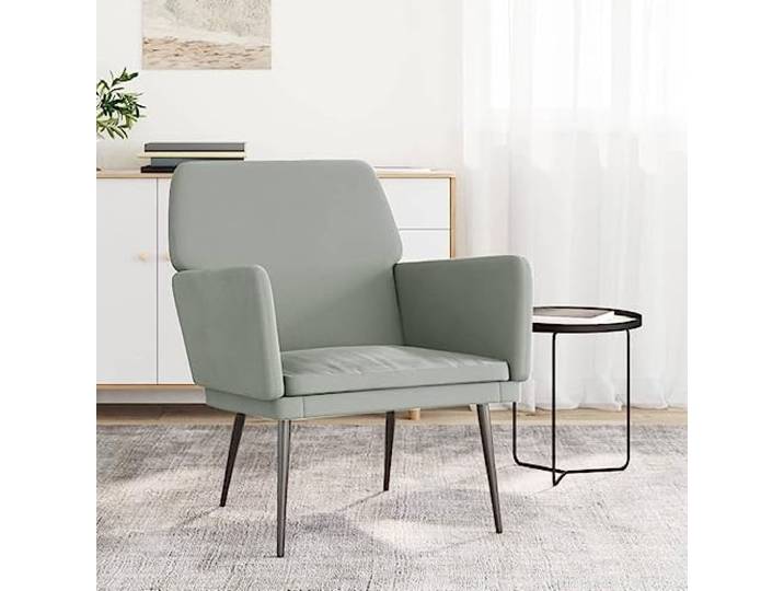 HEFZGDB Sessel Hellgrau 62x79x79 cm Samt Relaxsessel mit gepolsterter Rückenlehne und Metallgestell für höchsten Komfort und Stabilität