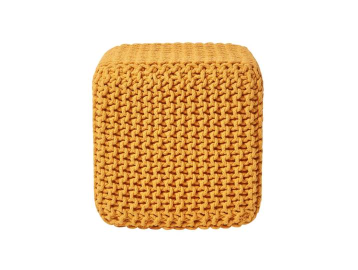 Homescapes Strick-Pouf senfgelb, Sitzwürfel 35/35/35 cm, Currygelb, Uni, Quadratisch, 35x35x35 cm, Wohnzimmer, Sessel, Hocker & Hockerbänke, Sitzwürfel
