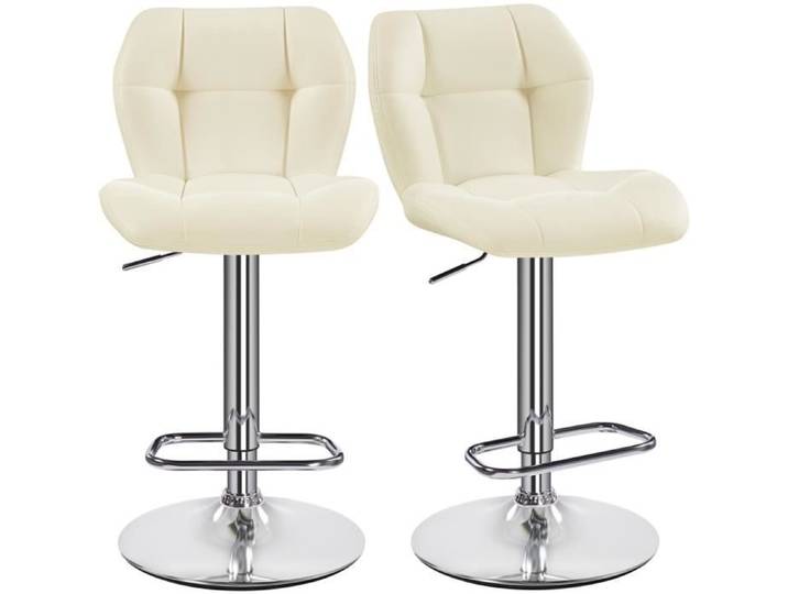 Tabourets de Bar Réglables en Hauteur Modernes - YAHEETECH - Beige - Similicuir et Métal