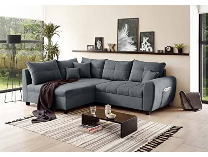 Froschkönig24 Lea hoekbank 248 x 176 cm sofa sofa sofa gestoffeerd antraciet uitvoering: links