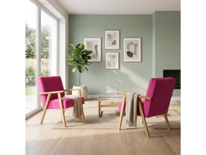 Family Meble 2er-Set Sessel Soler Royal Aura – 2 Retro-Sessel im Vintage-Stil mit Stoff-Bezug – Fuchsia · 10