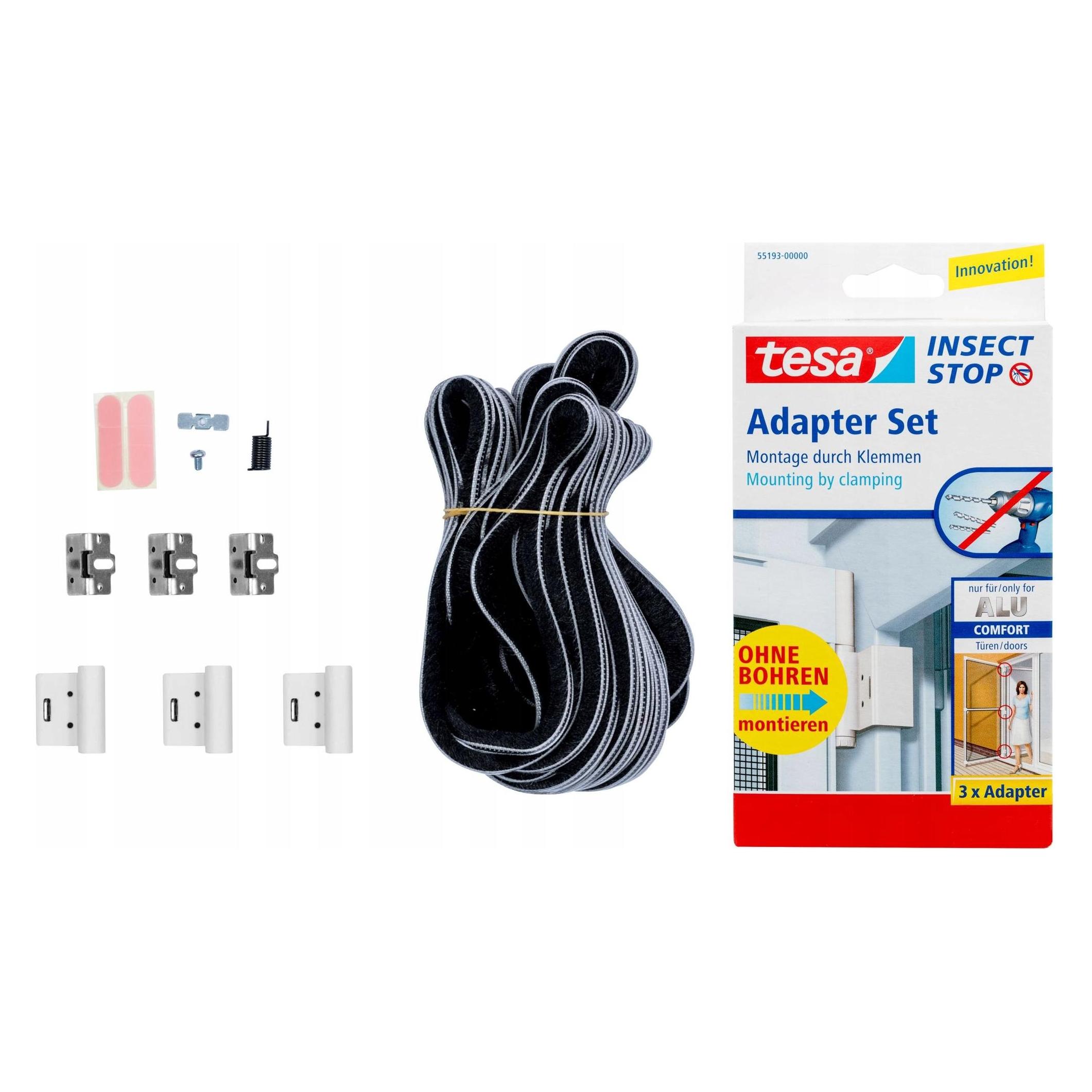 tesa Insektenschutz Alu COMFORT Adapter für Türen, zur Montage ohne Bohren (55193-00003-00)