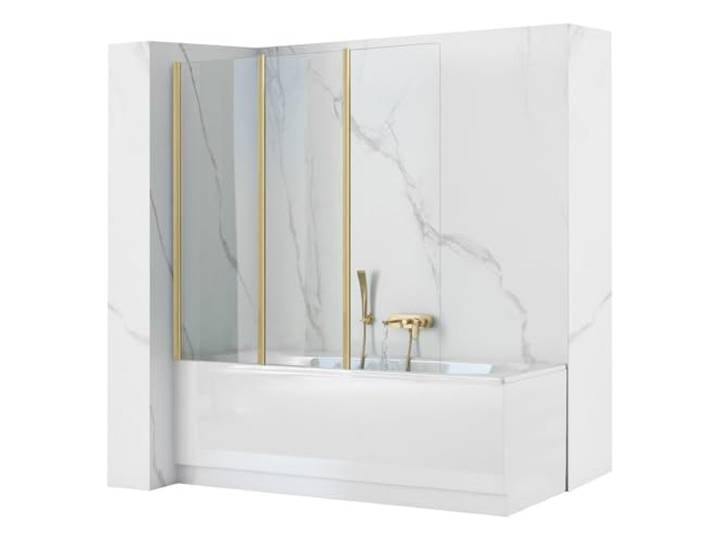 Rea Badewannenaufsatz Agat 120 Brushed Gold, Glas, Spritzschutz - 1,8X120X140CM