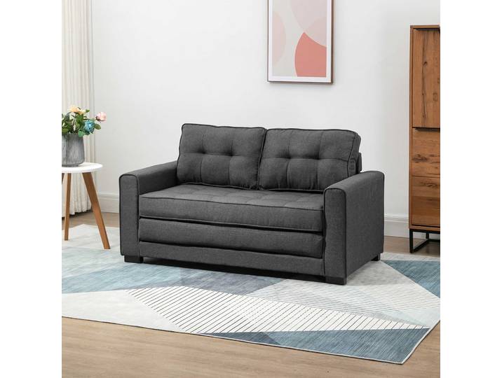 HOMCOM Canapé Convertible 2 Places Gris Dossier Capitonné