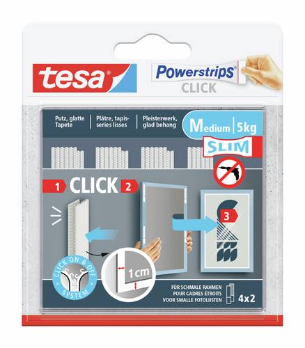 Tesa Powerstrips CLICK Powerstrips CLICK Slim - Klett-Klebepads zum An- und Abklicken von Bilderrahmen und Wanddekorationen ohne