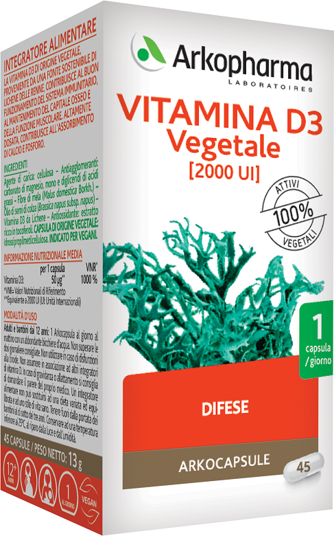 Arkopharma Vitamina D3 Vegetale Integratore 45 Capsule