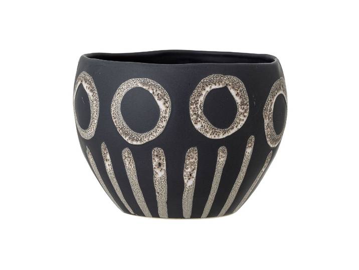 Pot de fleurs en grès noir, rond, décoratif, émaillage réactif, f