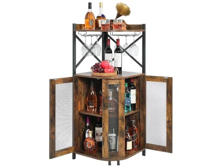 XPJYUA Eck Barschrank Eck-Barschrank mit Glashalter Industrieller Wein mit Tür und offenem Regal, 4-stufiges Lagerregal for zu Hause