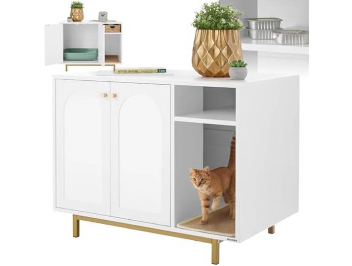 tectake® Katzentoilette Schrank, Katzenschrank für Katzentoilette, Katzenklo Schrank, verstecktes Katzenklo, Katzentoilettenschrank, Schrank Katzenklo mit Ablage und Katzenstreumatte