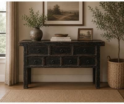 Artissance Capri 7 Drawers Sideboard Distressed Black 60x17x35H