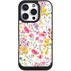 Nivocase Handyhülle für Apple iPhone 16 Pro Hülle NIVOpure Case Schwarz Blumen Frühling Muster (Apple iPhone 16 Pro), Smartphone Hülle, Schwarz
