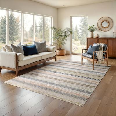 ROW Cavett Textural Geometric Striped Ivory/ Multi Area Rug