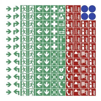 Aufkleber - 144 Piktogramme für Brandschutz u. Fluchtweg gemäß ASR A1.3 (2013), Folie, 8mm