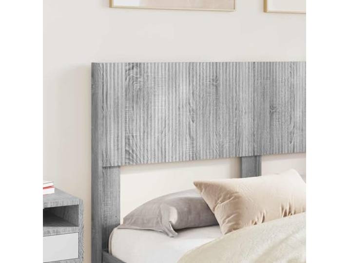 SKTQYQO Bett mit Stauraum und Kopfteil Sonoma Grau Technisches Holz, Lattenrost, integrierte Ablagen, modernes Design