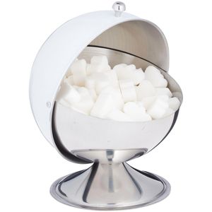 Relaxdays Zuckerdose 10030868 Zuckerkugel, silber / weiß, aus Edelstahl, mit Deckel, 13 x 16 cm