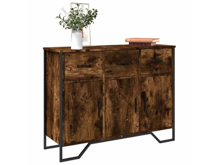 RJPLMFV Anrichte, rauchfarbene Eiche, 97 x 32,5 x 74,5 cm, Holz Füße aus Metall, 2 Türen, großer Stauraum, Wandbefestigung inklusive