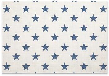 FirstDawn Denim Stars 4-Pack Poly-Cotton Blend Placemats Manufactured in The USA Machine Washable Dryer Safe