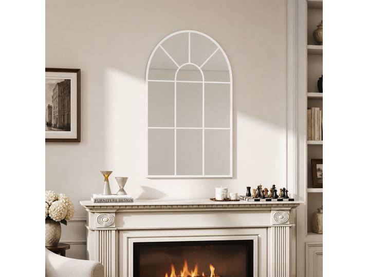 HOMCOM Miroir Arche Industriel 91x60cm Métal Blanc Mural
