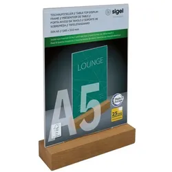 Sigel Tischaufsteller Holzsockel A5 transparent