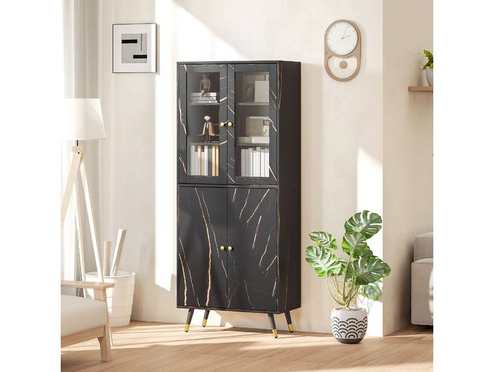HOMCOM Bibliothèque 6 Niveaux avec Placard et Porte Vitrée Noir