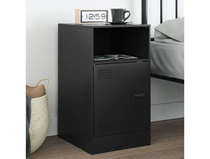 HEFZGDB Nachttisch Schwarz 34,5x39x62 cm Stahl Gestell mit Griff und Stauraum für Bücher und Fernbedienungen, pflegeleicht und stabil