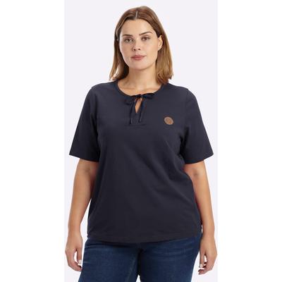 T-Shirt SHEEGO "Halbarmshirt", Damen, Gr. 44/46, tiefblau, 100% Baumwolle, unifarben, Rundhals, Shirts T-Shirt
