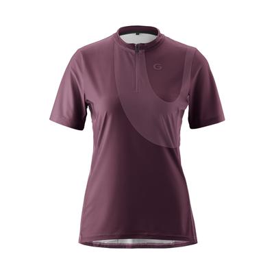 Radtrikot GONSO "Adventure Jersey Halfzip W", Damen, Gr. 40, lila (dunkelrot), 88% Polyester, 12% Elasthan, Rundhals, Trikots, Damen Fahrradtrikot, modernes Half-Zip Trikot mit Rückentasche