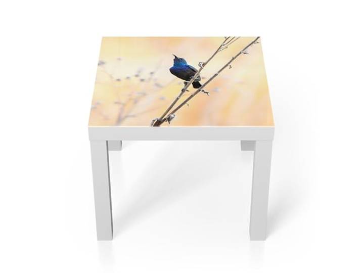 DEQORI Glastisch weiß klein 55x55 cm Motiv Blaues Funkeln ausgefallener Beistelltisch aus Glas Hochglanz Couchtisch fürs Wohnzimmer moderner Couch Tisch mit Design