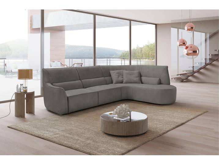 Ecksofa, 330x205 cm, Luxus-Microfaser, Steingrau, Mit Relaxfunktion, Modern, EGOITALIANO
