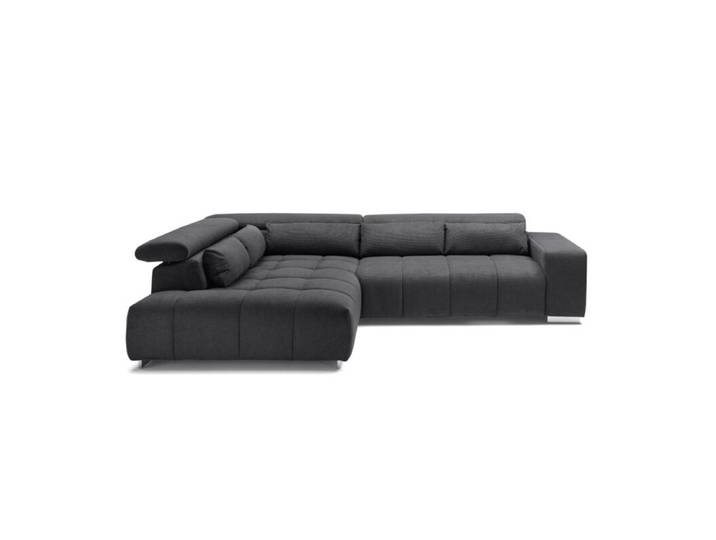 Trendstore Christel Ecksofa wahlweise mit Hocker - Chenille Boston schwarz - inkl. Hocker - links manuelle Kopfteilverstellung Modern