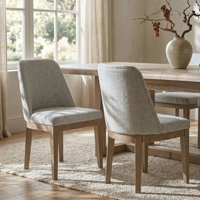 Furniture of America Premier Lune Modern Farmhouse Oak Solid Wood Upholstered Armless Dining Chair (Set of 2)