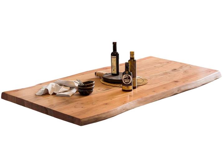 Tischplatte SIT Manavgat aus massiver Akazie mit natürlicher Baumkante , beige (natur), B:240cm H:5,6cm T:100cm, Massivholz, Tischplatten, Tischplatte, 56 mm starke Akazienholzplatte mit Baumkante wie gewachsen