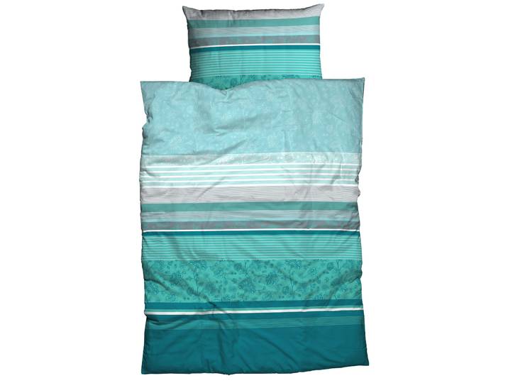 Bettwäsche CASATEX Teri , blau (aquatic), B/L: 135cm x 200cm, 1 Stk., 1 Stk., Satin, B/L: 80cm x 80cm, 2 Stk., Satin, Obermaterial: 100% Baumwolle, Bettwäsche, Bettwäsche, zarte Blüten und Streifen, frische, elegante Farben