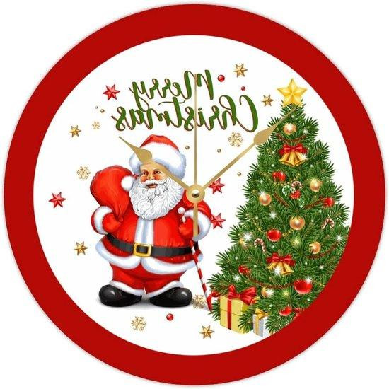 Multicolor Houten Wandklok met Kerstsfeer - 10 Inch
