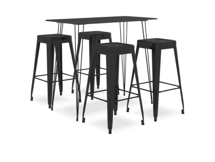Bar-Set, 5-teilig, schwarz, Stehtisch und Hocker, stapelbar Pulverbeschichteter Metallrahmen, MDF-Platte, Fußstütze, 110 kg pro Sitz, für den Innen- und Außenbereich geeignet